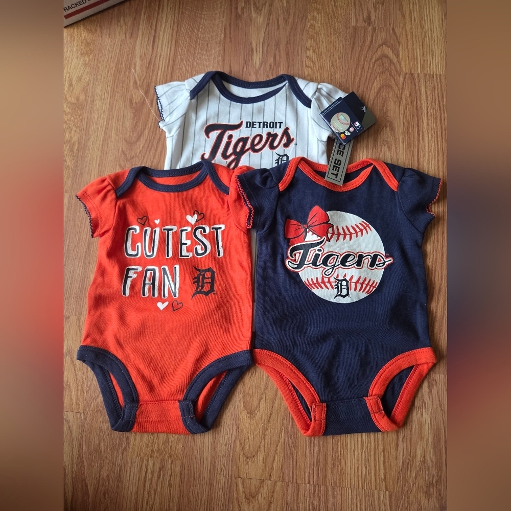 MLB Detroit Tigers Baby 0-3 Months Bodysuits 3Pc NWT Baseball 100% Cotton
